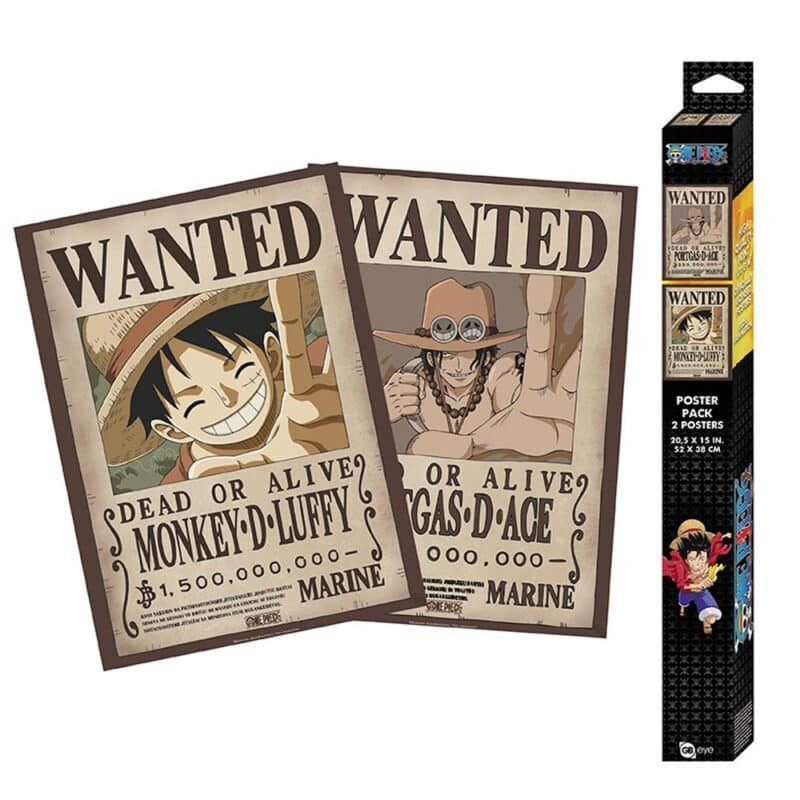 One Piece Set Chibi Posters Wanted Luffy Ace
