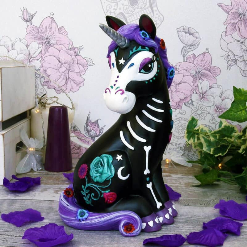 Sugarcorn Black Day of the Dead Skeleton Unicorn Figurine