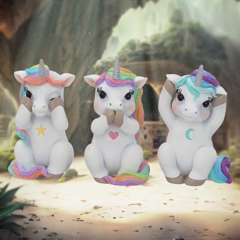 Three Wise Cutiecorns Ornament Cute Unicorn Figurine Set